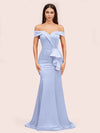 Elegant Soft Satin Mermaid Off Shoulder Unique Long Evening Prom Dresses Online