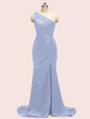 Sexy Mermaid One Shoulder Long Soft Satin Bridesmaid Dresses With Slit