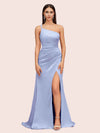 Sexy Soft Satin One Shoulder Side Slit Silky Long Mermaid Prom Dresses Online