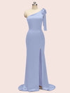 Sexy Mermaid One Shoulder Long Stretch Satin Formal Prom Dresses With Slit