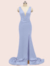 Sexy V-neck Criss Cross Side Slit Long Soft Satin Mermaid Formal Prom Dresses Online