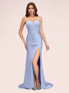 Sexy Mermaid Sweetheart Long Soft Satin Bridesmaid Dresses With Slit