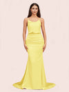 Sexy Backless Mermaid Spaghetti Straps Long Soft Satin Formal Prom Dresses Online