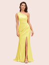 Elegant One Shoulder Mermaid Side Slit Soft Satin Bridesmaid Dresses For Sale