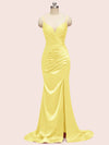 Elegant Spaghetti straps V-neck Mermaid Long Silky Satin Bridesmaid Dresses Online