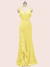 Sexy Mermaid Spaghetti Strap V-neck Long Soft Satin Prom Dresses With Slit