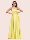 Fancy One Shoulder A-Line Long Soft Satin Party Prom Dresses 2023