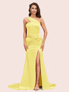 Sexy Mermaid One Shoulder Long Soft Satin Side Slit Bridesmaid Dresses Online For Sale