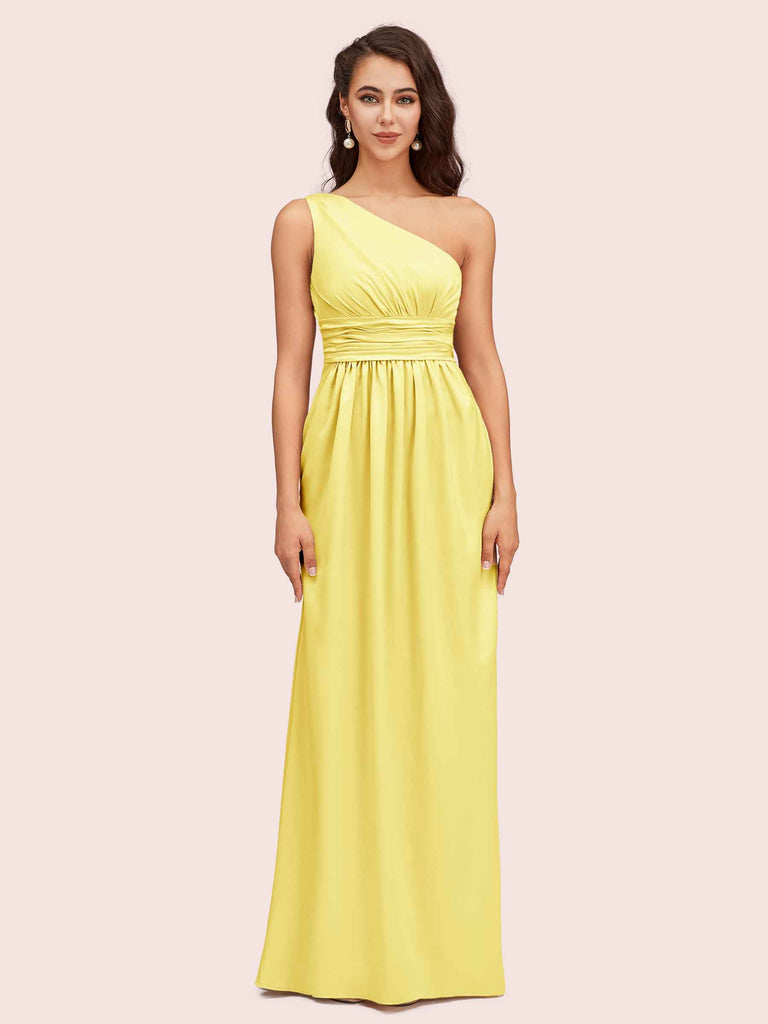 Elegant One Shoulder A-Line Long Soft Satin Bridesmaid Dresses Online Elegant One Shoulder A-Line Long Soft Satin Bridesmaid Dresses Online