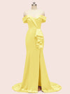 Elegant Off Shoulder Mermaid Long Soft Satin Bridesmaid Dresses 2023