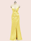 Sexy Mermaid Spaghetti Strap Side Slit Soft Satin Long Bridesmaid Dresses Online