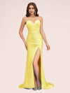 Sexy Mermaid Sweetheart Long Soft Satin Bridesmaid Dresses With Slit