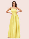 Sexy One Shoulder A-Line Long Soft Satin Bridesmaid Dresses With Pleats
