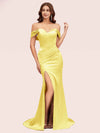Sexy Off Shoulder Side Slit Long Soft Satin Mermaid Bridesmaid Dresses Online For Sale