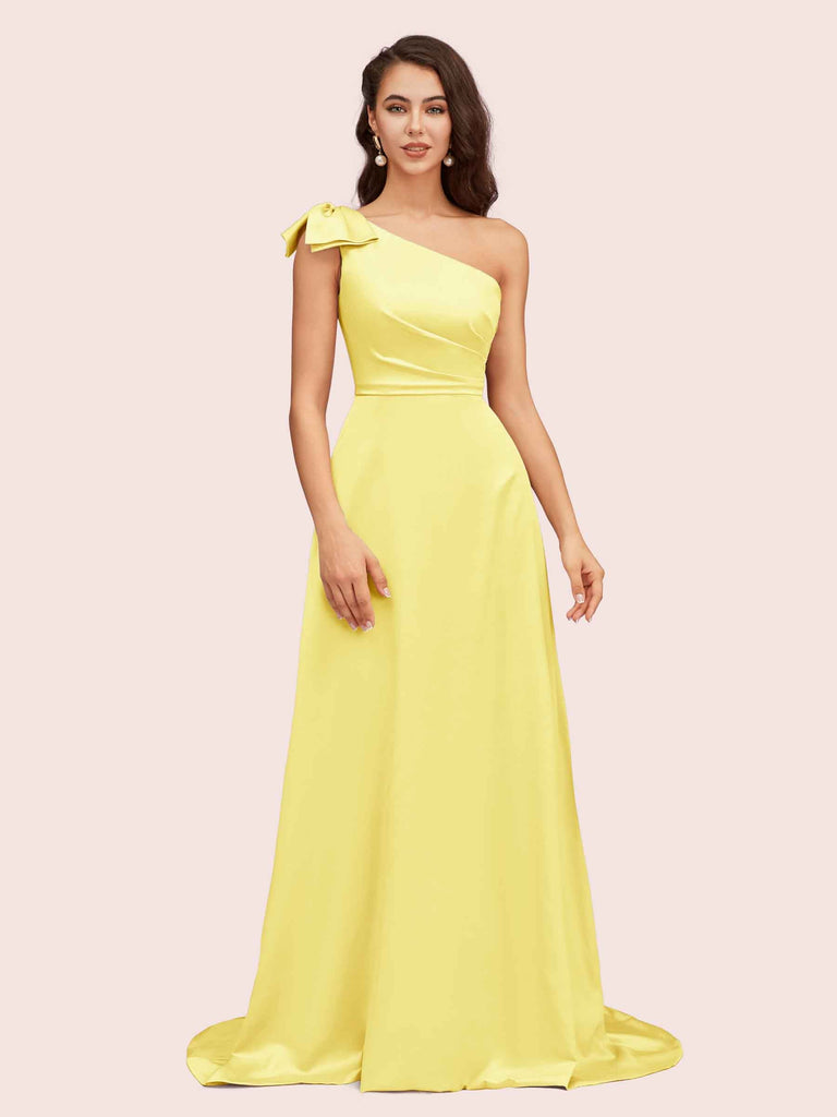 lemon satin bridesmaid dress Six Stories Cowl Back Satin Bridesmaid Dress