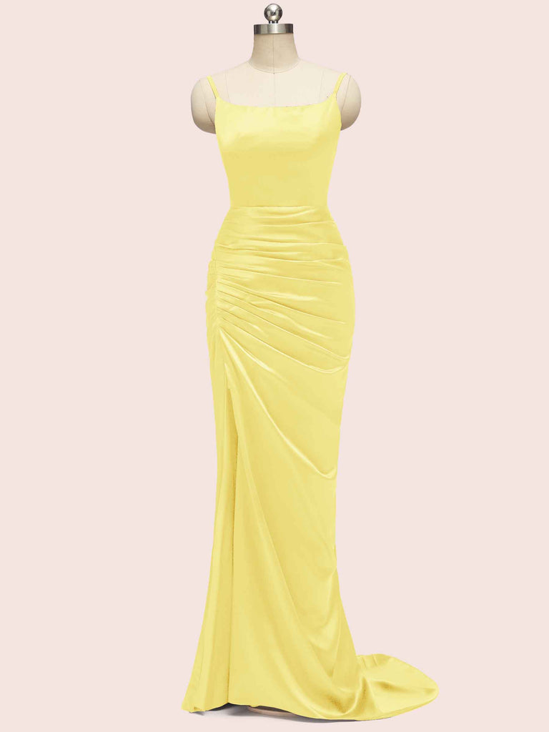Elegant Spaghetti Straps Long Soft Satin Mermaid Evening Prom Dresses Online