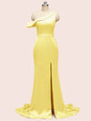Sexy Side Slit Mermaid One Shoulder Long Soft Satin Bridesmaid Dresses