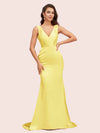 Sexy V-Neck Mermaid Long Soft Satin Bridesmaid Dresses Online