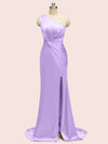 Sexy Side Slit Mermaid One Shoulder Long Soft Satin Bridesmaid Dresses Online