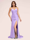 Sexy Mermaid Sweetheart Long Soft Satin Bridesmaid Dresses With Slit