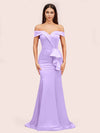 Elegant Soft Satin Mermaid Off Shoulder Unique Long Evening Prom Dresses Online