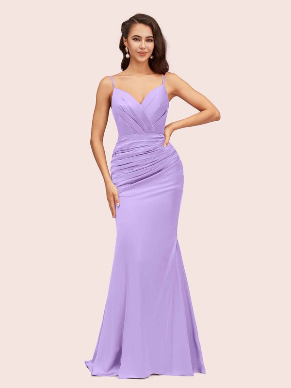 Sexy Mermaid Spaghetti Straps Long Soft Satin Bridesmaid Dresses Online