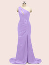 Sexy Mermaid One Shoulder Long Soft Satin Bridesmaid Dresses With Slit