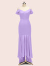 Sexy Cold Shoulder High Low Asymmetric Soft Satin Shot Formal Prom Dresses Online