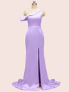 Sexy Side Slit Mermaid One Shoulder Long Silky Satin Formal Prom Dresses