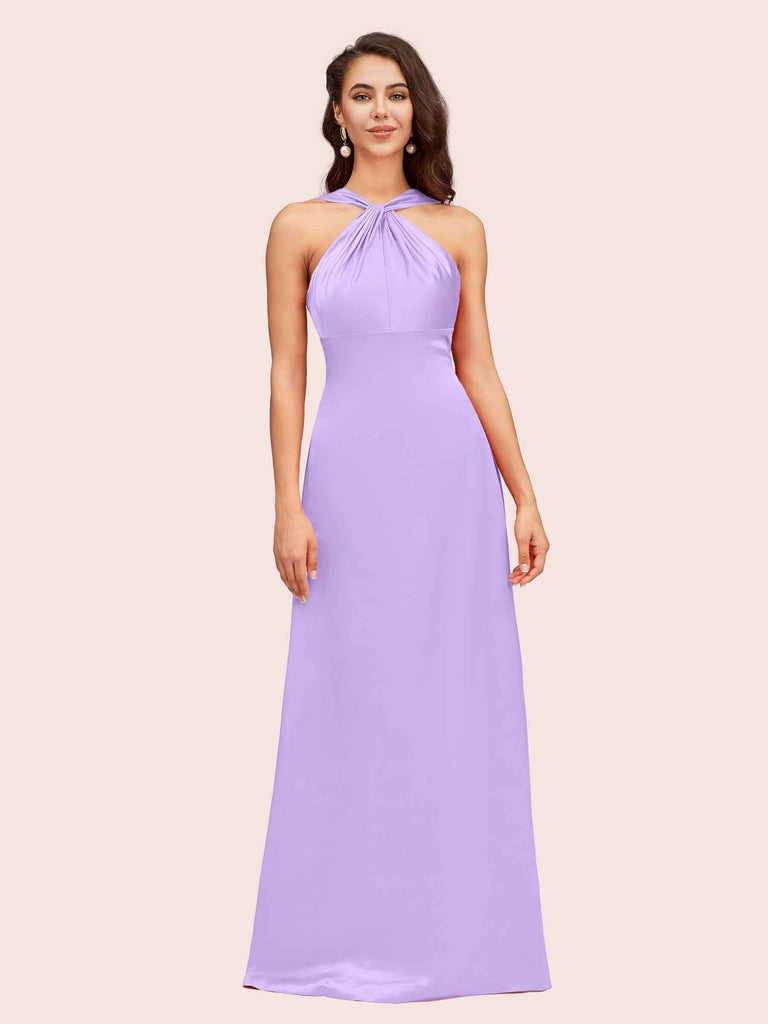 Simple Halter Long Soft Satin Formal Prom Dresses For Women