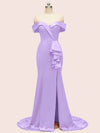 Elegant Off Shoulder Mermaid Long Soft Satin Bridesmaid Dresses 2023