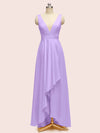 High Low V-Neck A-Line Unique Soft Satin Formal Prom Dresses Online