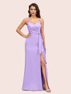 Sexy Spaghetti Straps V-neck Long Mermaid Satin Graduation Prom Dresses With Slit