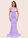 Sexy Off Shoulder Mermaid Long Silky Satin Formal Prom Dresses 2023