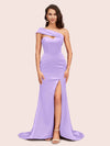 Sexy Mermaid One Shoulder Long Soft Satin Bridesmaid Dresses With Slit