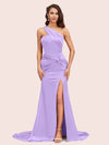 Sexy Mermaid One Shoulder Long Soft Satin Side Slit Formal Prom Dresses Online