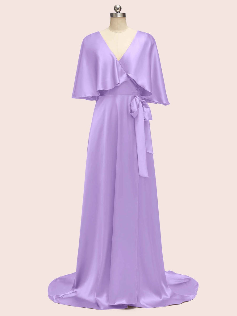 Bat Sleeves Elegant Long Silky Satin Graduation Prom Dresses Online
