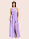 Unique One Shoulder Long Side Slit Soft Satin Graduation Prom Dresses 2023