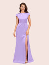 Sexy Open Back Mermaid Short Sleeves Long Silky Satin Formal Prom Dresses Online