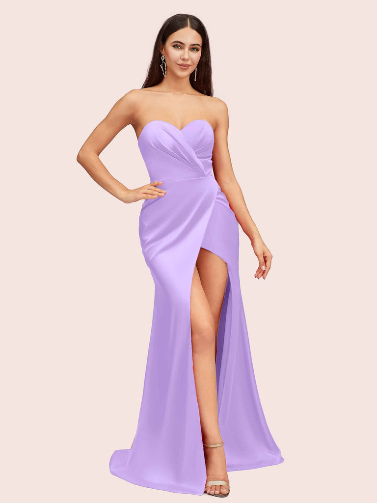 Simple Mermaid Sweetheart Side Slit Soft Satin Party Prom Dresses 2023