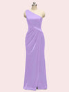 Elegant One Shoulder Long Soft Satin Mermaid Evening Prom Dresses With Slit