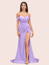 Sexy Side Slit Off Shoulder Long Silky Satin Mermaid Formal Prom Dresses Online