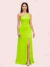 Simple Silky Satin One Shoulder Long Side Slit Bridesmaid Dresses Online