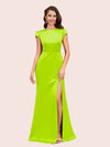 Sexy Open Back Mermaid Short Sleeves Long Silky Satin Formal Prom Dresses Online