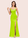Simple Spaghetti Straps Mermaid Long Soft Satin Bridesmaid Dresses