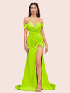 Sexy Side Slit Off Shoulder Long Soft Satin Mermaid Bridesmaid Dresses