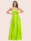 Fancy One Shoulder A-Line Long Soft Satin Party Prom Dresses 2023