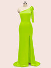Sexy Mermaid One Shoulder Long Stretch Satin Formal Prom Dresses With Slit