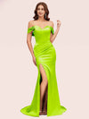 Sexy Off Shoulder Side Slit Long Soft Satin Mermaid Bridesmaid Dresses Online