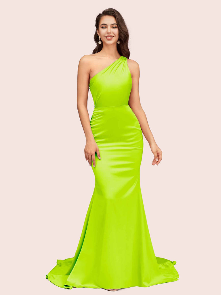 Sexy Backless One Shoulder Mermaid Soft Satin Party Prom Dresses Online Sexy Backless One Shoulder Mermaid Soft Satin Party Prom Dresses Online